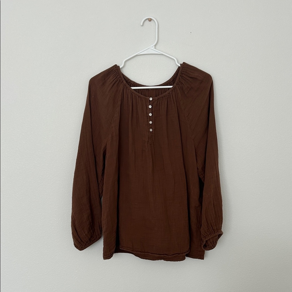 Women's Brown Long-Sleeve Peasant Blouse